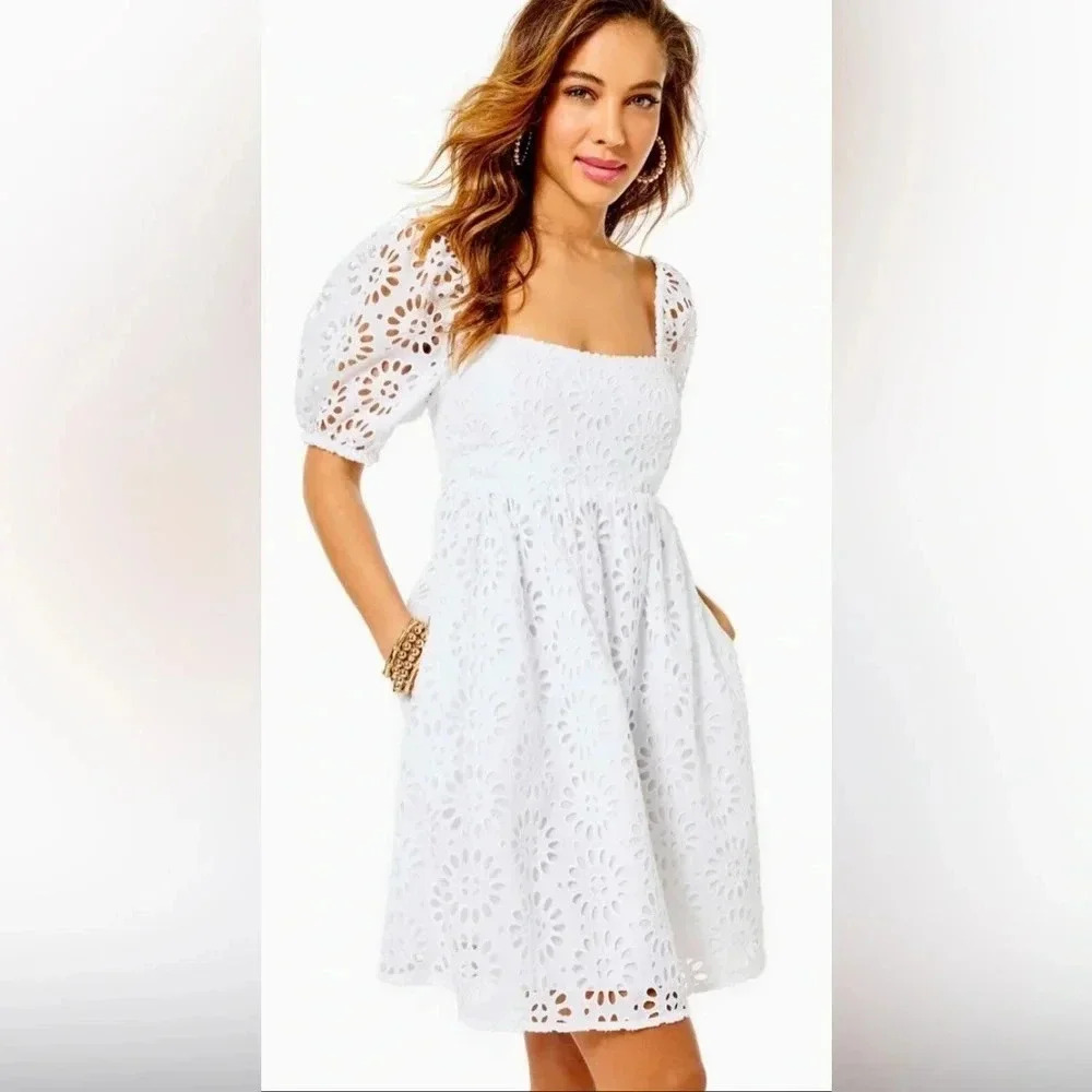 Lilly Pulitzer Kay Dress in Resort White Oversized Pinwheel Eyelet Size 0/Small